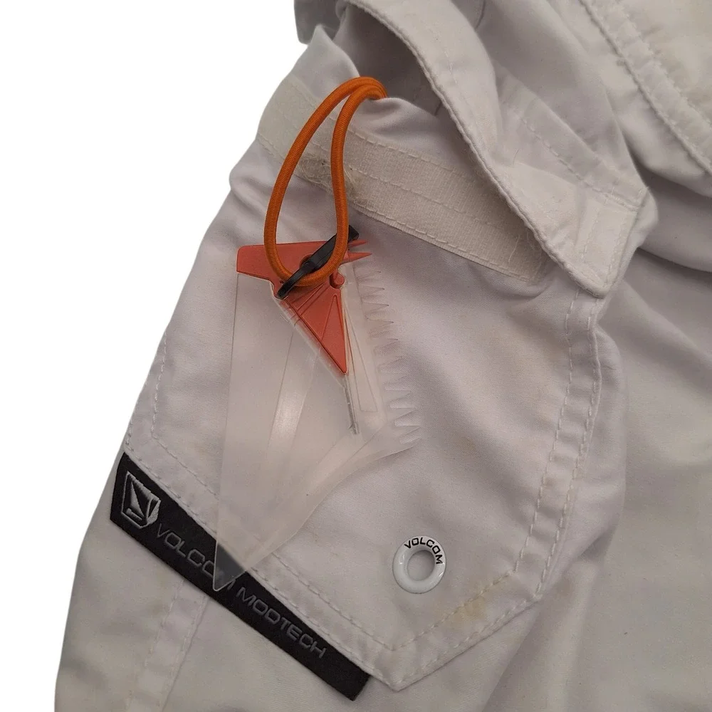 Volcom Mod-Tech Mens White Board Shorts Surf Trunks Size 34 with Wax Comb